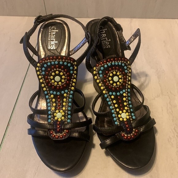 CHARLES by Charles David Women's Black Aztec Boho Southwestern Sandals US 8 - Picture 16 of 16